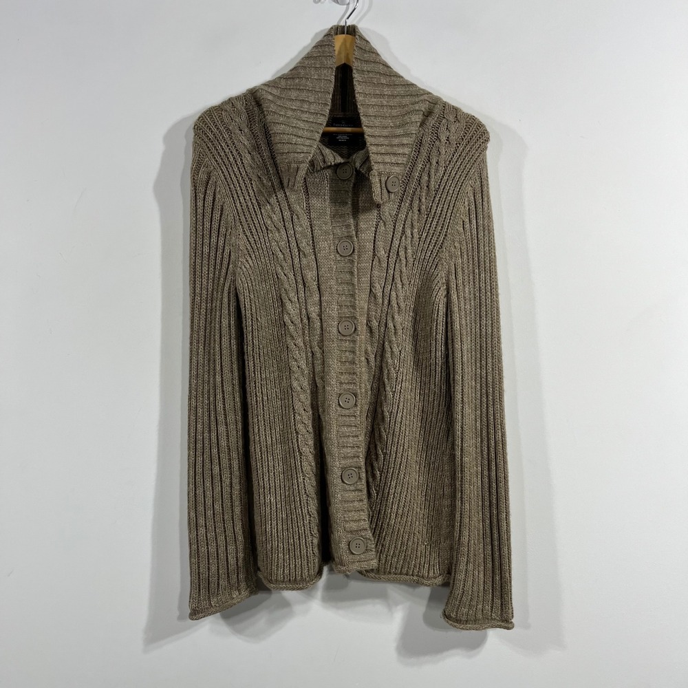Faded Glory VTG Heritage Fisherman Brown Cable Knit Cardigan Sweater Large 90s